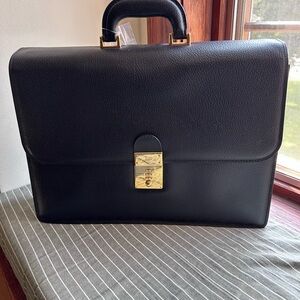 Gucci Black Leather Briefcase with Gold Hardware